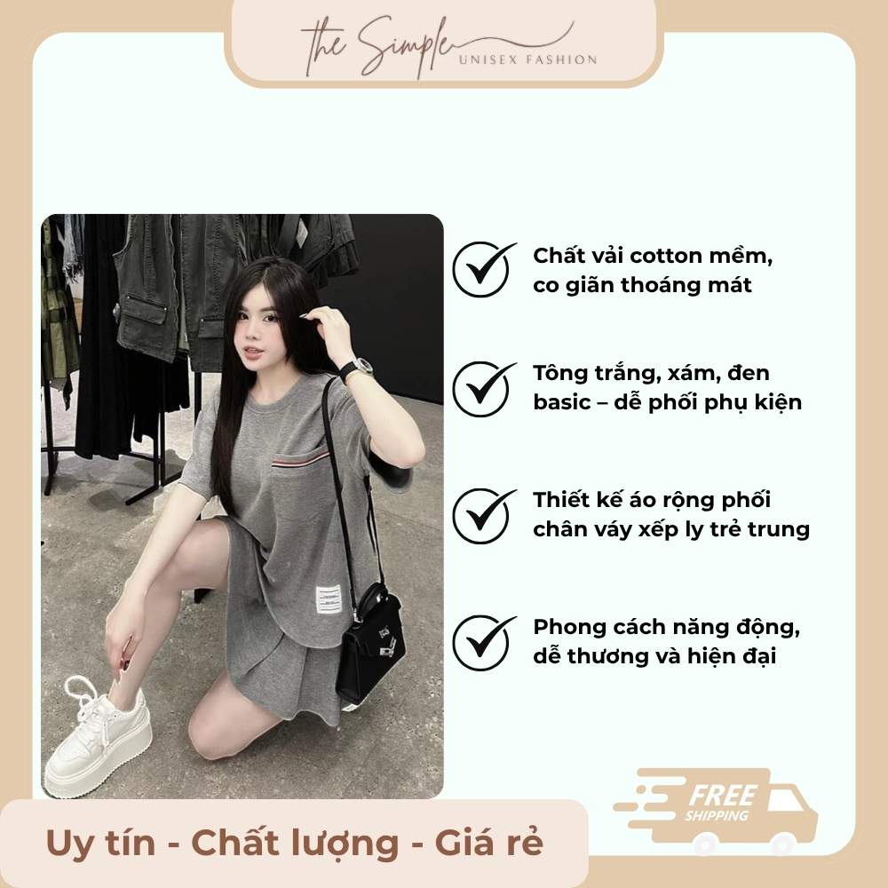 Set Đồ Áo Phông Mix Chân Váy Dáng Ngắn Xếp Ly Xinh Xắn