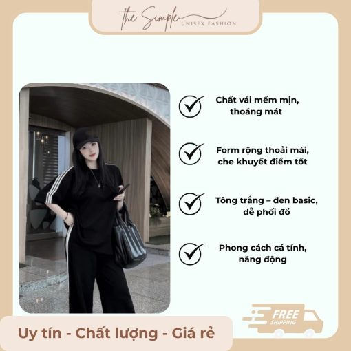 Set Đồ bộ quần dài tay lỡ ba sọc thời trang unisex