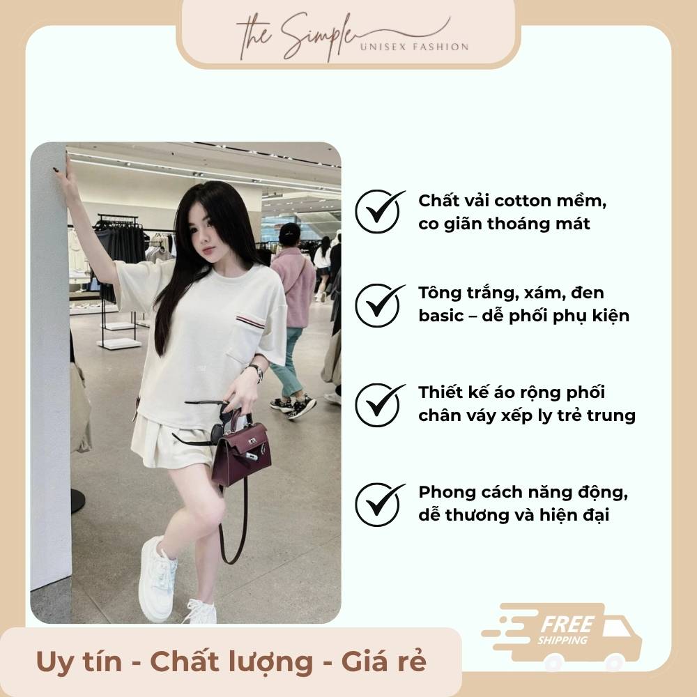 Set Đồ Áo Phông Mix Chân Váy Dáng Ngắn Xếp Ly Xinh Xắn