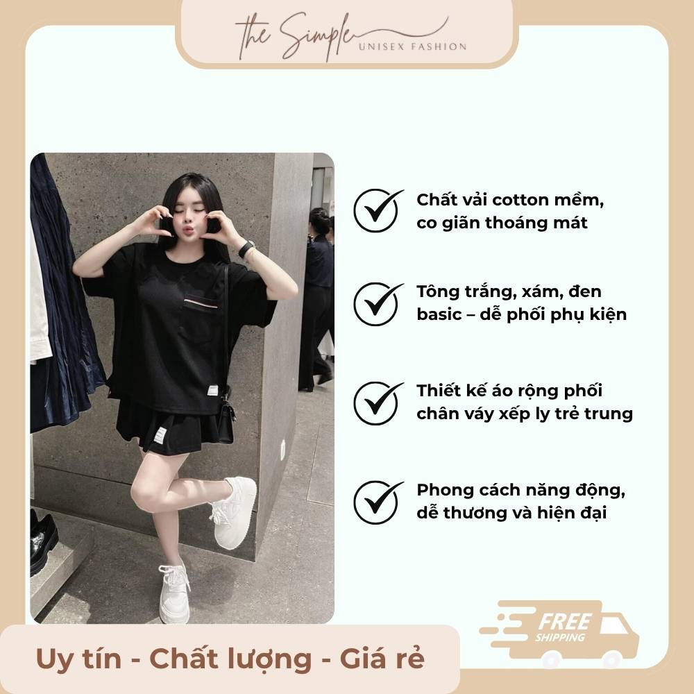 Set Đồ Áo Phông Mix Chân Váy Dáng Ngắn Xếp Ly Xinh Xắn