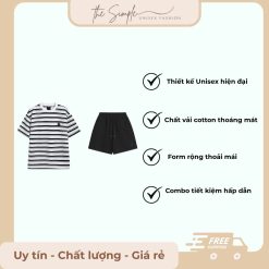 Set đồ Áo thun trơn kẻ sọc + quần short