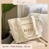 Túi tote nữ vải canvas đi học có khóa miệng