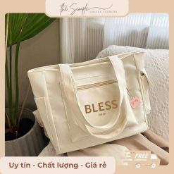 Túi tote nữ vải canvas đi học có khóa miệng