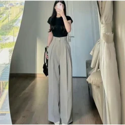 quần vải ghi ống xuông